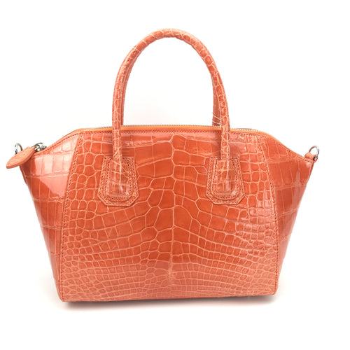 Mini Top Handle Sling-bag in Orange Glazed Crocodile Skin